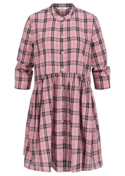 ONLY Damen 3/4 Arm Hemdblusen Kleid Mit Knopfleiste & Karo Muster Aurora Pink 4 ONLY Damen 3/4 Arm Hemdblusen Kleid Mit Knopfleiste & Karo Muster Aurora Pink – Bild 2