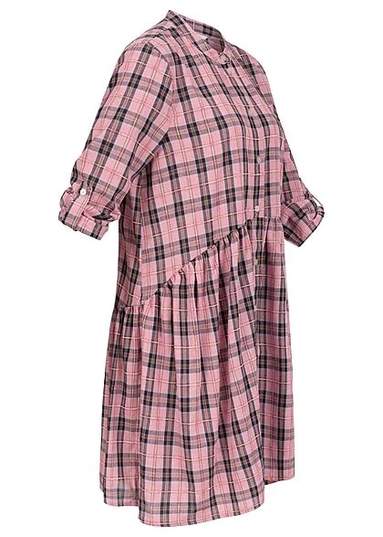 ONLY Damen 3/4 Arm Hemdblusen Kleid Mit Knopfleiste & Karo Muster Aurora Pink 5 ONLY Damen 3/4 Arm Hemdblusen Kleid Mit Knopfleiste & Karo Muster Aurora Pink – Bild 3