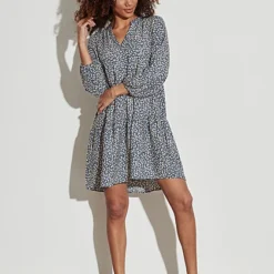 ONLY Damen V-Neck Kleid 7/8 Ärmel Blumen Print Mirage Blau -Diven Art Verkäufe 22010624 3