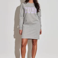 JACQUELINE DE YONG JDY By ONLY Damen Kurzes Sweat Kleid Mit Cuba Print Hell Grau Melange Lila -Diven Art Verkäufe 22020022 3