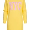 JACQUELINE DE YONG JDY By ONLY Damen Kurzes Sweat Kleid Mit NYC Print Cream Gelb Pink -Diven Art Verkäufe 22020024