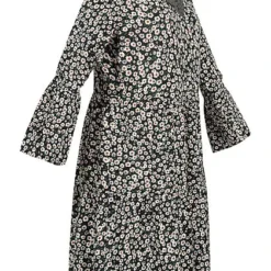 JACQUELINE DE YONG JDY By ONLY Damen 7/8 Arm Viskose V-Neck Kleid Blumen Print Schwarz Weiss -Diven Art Verkäufe 22020115 1