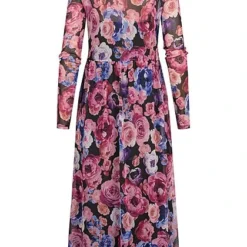 VILA Damen Midi Mesh Kleid Mit Blumen Muster 2-lagig Schwarz Pink Blau -Diven Art Verkäufe 22020126 2