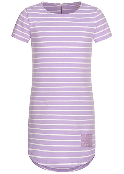 ONLY Kids Mädchen T-Shirt Kleid Zipper Hinten Streifen Muster Lila Weiss
