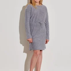 ONLY Kids Mädchen Kleid Mit Langen Ärmeln Dekoschleife Streifen Muster Blau Weiss -Diven Art Verkäufe 22020426 3