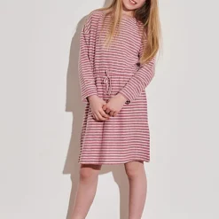 ONLY Kids Mädchen Kleid Mit Langen Ärmeln Dekoschleife Streifen Muster Violett Weiss -Diven Art Verkäufe 22020427 3