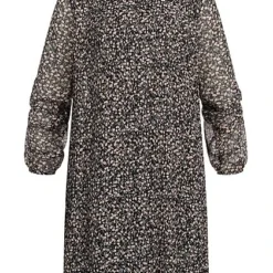 VILA Damen Langarm Midi Kleid Hoch Geschlossen Blumen Print Schwarz