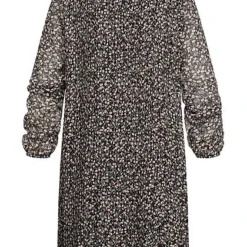 VILA Damen Langarm Midi Kleid Hoch Geschlossen Blumen Print Schwarz -Diven Art Verkäufe 22020559 2