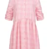 ONLY Damen Volant Kleid Mit Knopfleiste 3/4 Arm Kariert Parfait Rosa -Diven Art Verkäufe 22020566