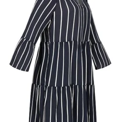 JACQUELINE DE YONG JDY By ONLY Damen Kleid Mit V-Neck Mit Streifen Navy Blau Weiss -Diven Art Verkäufe 22020604 1