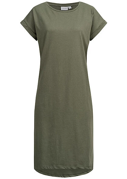 VILA Damen NOOS Midi Kleid Kurzarm Und Rundhals Four Leaf Clover Grün 3 VILA Damen NOOS Midi Kleid Kurzarm Und Rundhals Four Leaf Clover Grün