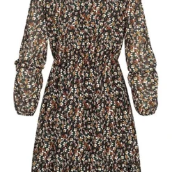 Cloud5ive Damen Chiffon Kleid Mit V-Neck Und Wickeloptik Blumen Print Schwarz -Diven Art Verkäufe 22026192 2