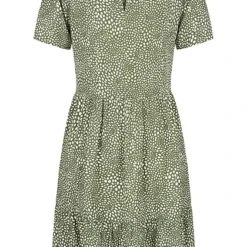 VILA Damen NOOS Volant Kleid Kurzarm Rundhals Punkte Muster Four Leaf Clove Grün Weiss -Diven Art Verkäufe 22030004 2