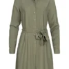 VILA Damen NOOS Langarm Kleid Knopfleiste Und Kragen Mit Bindegürtel Oliv Grün -Diven Art Verkäufe 22030007