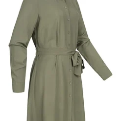 VILA Damen NOOS Langarm Kleid Knopfleiste Und Kragen Mit Bindegürtel Oliv Grün -Diven Art Verkäufe 22030007 1