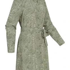 VILA Damen NOOS Langarm Kleid Knopfleiste Und Kragen Mit Bindegürtel Print Grün -Diven Art Verkäufe 22030008 1