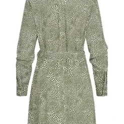 VILA Damen NOOS Langarm Kleid Knopfleiste Und Kragen Mit Bindegürtel Print Grün -Diven Art Verkäufe 22030008 2