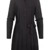 VILA Damen NOOS Langarm Kleid Knopfleiste Und Kragen Mit Bindegürtel Schwarz -Diven Art Verkäufe 22030009