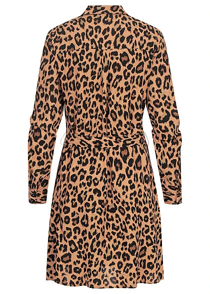 VILA Damen NOOS Langarm Kleid Knopfleiste Und Kragen Mit Bindegürtel Leo Print Braun 5 VILA Damen NOOS Langarm Kleid Knopfleiste Und Kragen Mit Bindegürtel Leo Print Braun – Bild 3