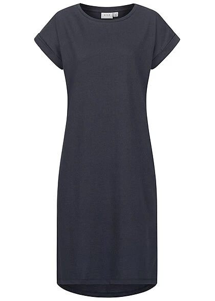 VILA Damen NOOS Midi Kleid Kurzarm Und Rundhals Total Eclipse Dunkel Blau 3 VILA Damen NOOS Midi Kleid Kurzarm Und Rundhals Total Eclipse Dunkel Blau