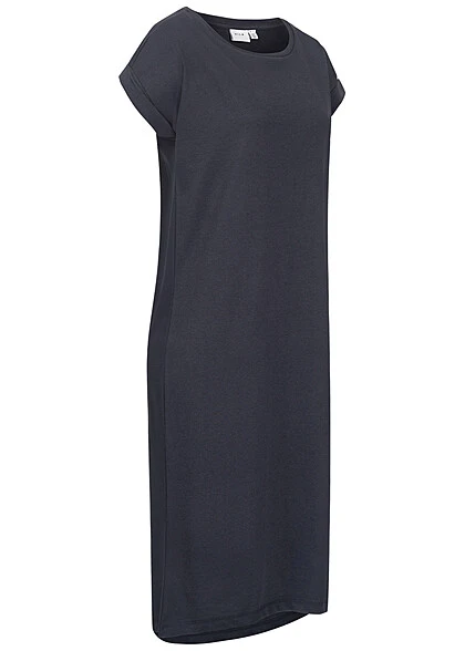 VILA Damen NOOS Midi Kleid Kurzarm Und Rundhals Total Eclipse Dunkel Blau 4 VILA Damen NOOS Midi Kleid Kurzarm Und Rundhals Total Eclipse Dunkel Blau – Bild 2