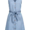 Vero Moda Damen NOOS V-Neck Kleid Ärmellos Mit Bindedetail Knopfleiste Hell Blau Denim -Diven Art Verkäufe 22030168