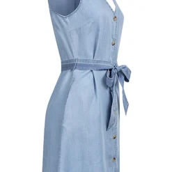 Vero Moda Damen NOOS V-Neck Kleid Ärmellos Mit Bindedetail Knopfleiste Hell Blau Denim -Diven Art Verkäufe 22030168 1