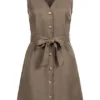 Vero Moda Damen NOOS V-Neck Kleid Ärmellos Mit Bindedetail Knopfleiste Bungee Cord Braun