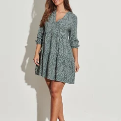 ONLY Damen Viskose Kleid Volant Und V-Neck AOP Balsam Grün -Diven Art Verkäufe 22030272 3