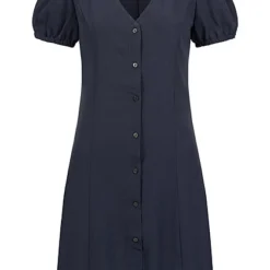 ONLY Damen Kleid Tailliert Mit Kurzen Pufferärmeln Und Knopfleiste Night Sky Blau
