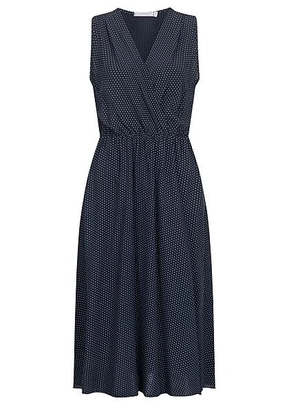 Hotel De Ville Damen Midi Viskose V-Neck Kleid Punkte Muster Navy Blau 3 Hotel De Ville Damen Midi Viskose V-Neck Kleid Punkte Muster Navy Blau