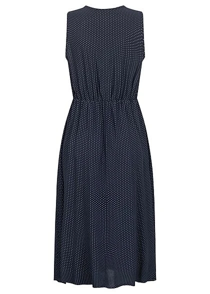 Hotel De Ville Damen Midi Viskose V-Neck Kleid Punkte Muster Navy Blau 5 Hotel De Ville Damen Midi Viskose V-Neck Kleid Punkte Muster Navy Blau – Bild 3