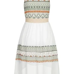 Hotel De Ville Damen Chiffon Kleid Mit Häkelbesatz Vokuhila Inka Print Mint Grün Weiss -Diven Art Verkäufe 22030425 2