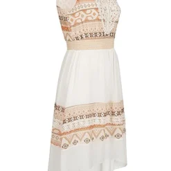 Hotel De Ville Damen Chiffon Kleid Mit Häkelbesatz Vokuhila Inka Print Beige -Diven Art Verkäufe 22030426 1