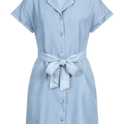 Vero Moda Damen NOOS Kleid Kurzarm Mit V-Neck Und Kragen Inkl. Bindegürtel Blau -Diven Art Verkäufe 22030638 1