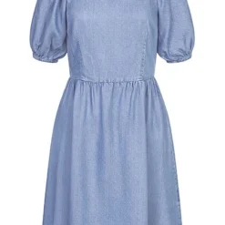 Vero Moda Damen Kleid Mit Kurzen Pufferärmeln Medium Blau Denim