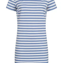 VILA Damen NOOS Kleid Kurzarm Und Zipper Hinten Streifen English Manor Blau