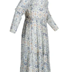 VILA Damen Midi Langarm Kleid AOP Paisley Print Cloud Dancer Pais Weiss Blau -Diven Art Verkäufe 22030734 2