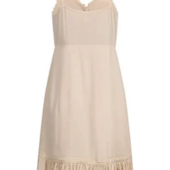 AIKI Damen V-Neck Viskose Kleid Mit 3er Knopfleiste Häkelbesatz Beige -Diven Art Verkäufe 22030900 2
