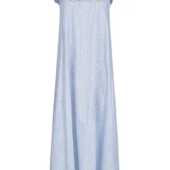 ONLY Damen NOOS Midi Kleid Mit Rüschenausschnitt U-Form Streifen Cloud Dancer Blau