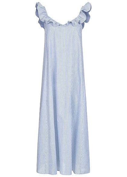 ONLY Damen NOOS Midi Kleid Mit Rüschenausschnitt U-Form Streifen Cloud Dancer Blau 3 ONLY Damen NOOS Midi Kleid Mit Rüschenausschnitt U-Form Streifen Cloud Dancer Blau