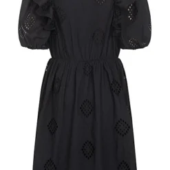 ONLY Damen 1/2 Arm Rüschen Kleid Mit Lochmuster V-Neck Schwarz -Diven Art Verkäufe 22030927 2