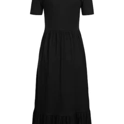 ONLY Damen Midi Peplum Jersey Kurzarm Kleid Mit Rüschen Schwarz -Diven Art Verkäufe 22030948 2