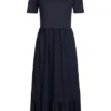 ONLY Damen Midi Peplum Jersey Kurzarm Kleid Mit Rüschen Night Sky Navy Blau -Diven Art Verkäufe 22030950