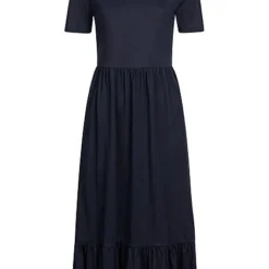ONLY Damen Midi Peplum Jersey Kurzarm Kleid Mit Rüschen Night Sky Navy Blau