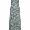 ONLY Damen NOOS Maxi Kleid Taillengummizug Blumen Print Night Sky Blau Weiss Gelb