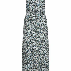 ONLY Damen NOOS Maxi Kleid Taillengummizug Blumen Print Night Sky Blau Weiss Gelb
