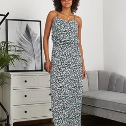 ONLY Damen NOOS Maxi Kleid Taillengummizug Blumen Print Night Sky Blau Weiss Gelb -Diven Art Verkäufe 22030952 3