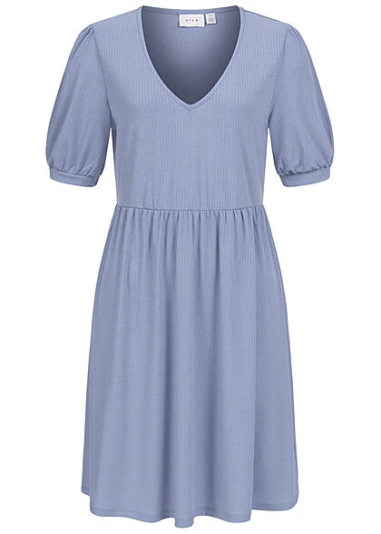 VILA Damen 1/2 Arm V-Neck Struktur Kleid English Manor Blau 3 VILA Damen 1/2 Arm V-Neck Struktur Kleid English Manor Blau