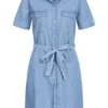 JACQUELINE DE YONG JDY By ONLY Damen NOOS Kleid Knopfleiste Und Bindegürtel 2 Pockets Hell Blau Denim -Diven Art Verkäufe 22040019